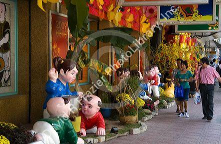 Tet decorations in front of a business in Ho Chi Minh City, Vietnam.