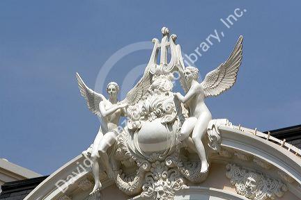 Detail above the entrance to the Saigon Opera House in Ho Chi Minh City, Vietnam.