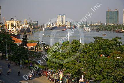 Activity on the Saigon River in Ho Chi Minh City, Vietnam.