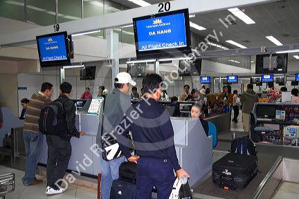 Domestic air passenger check in at the Tan Son Nhat International Airport serving Ho Chi Minh City, Vietnam.