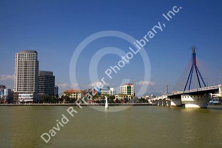 The Thuan Phuoc Bridge spanning the Han River in the port city of Da Nang, Vietnam.