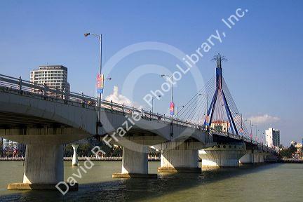 The Thuan Phuoc Bridge spanning the Han River in the port city of Da Nang, Vietnam.