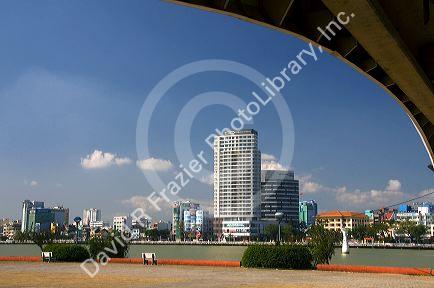 High rise buildings along the Han River in the port city of Da Nang, Vietnam.