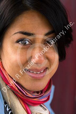 Portrait of a Pakistani woman tourist in Ha Long Bay, Vietnam.