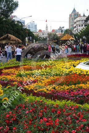 Flower displays are a part of the Tet Lunar New Year celebration in Ho Chi Minh City, Vietnam.