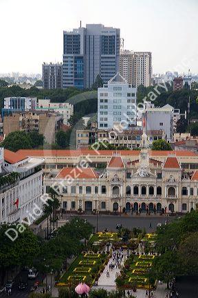 View of Hguyen Hue with flower displays in celebration of Tet Lunar New Year in Ho Chi Minh City, Vietnam.