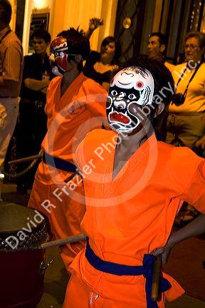 Dragon dance performance during Tet Lunar New Year celebrations in Ho Chi Minh City, Vietnam.