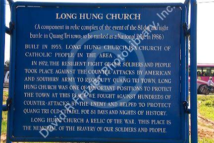 Sign marking the Long Hung Church in the town of Quang Tri, Vietnam.