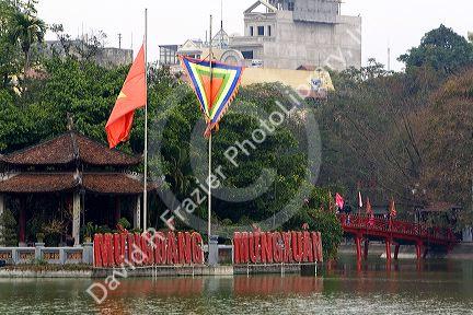 Ngoc Son Temple on Jade Island in Hoan Kiem Lake in Hanoi, Vietnam.