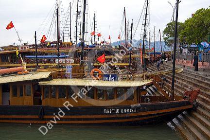 Tourist boats at the port of Ha Long Bay, Vietnam.