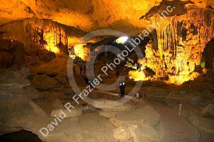 Interior of the Hang Sung Sot caves in Ha Long Bay, Vietnam.