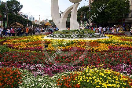 Flower displays are a part of the Tet Lunar New Year celebration in Ho Chi Minh City, Vietnam.