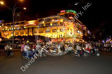 Street scenes at night in Ho Chi Minh City, Vietnam.
