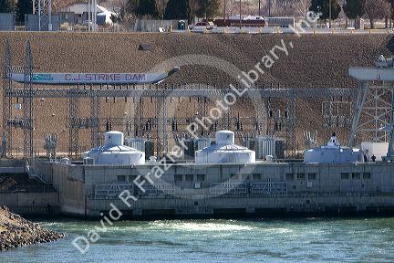 C.J. Strike Dam turbines generating electricity on the Snake River near Grand View, Idaho, USA.