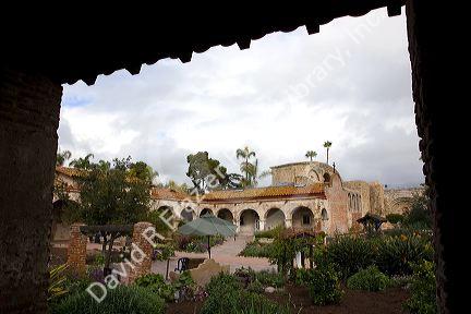 Courtyard at Mission San Juan Capistrano, California, USA.