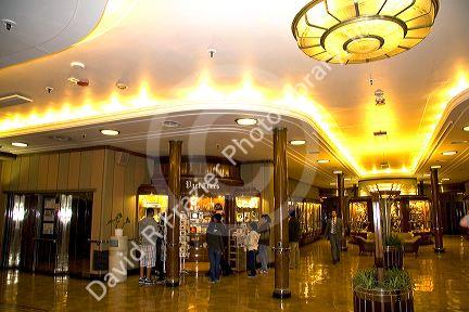 Shopping on the Queen Mary museum and hotel ship at Long Beach, Califorina, USA.