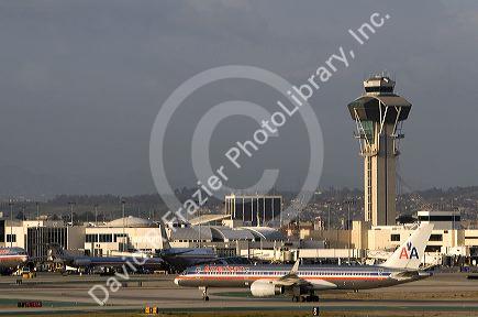 American Airlines Boeing 757 taxiing on the runway at LAX in Los Angeles, California, USA.