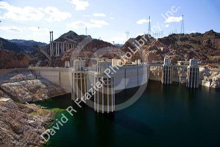 Intake towers of the Hoover Dam on the border between the states of Arizona and Nevada, USA.