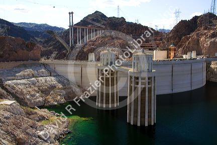 Intake towers of the Hoover Dam on the border between the states of Arizona and Nevada, USA.