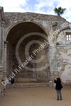 Ruins of the Great Stone Church at Mission San Juan Capistrano, California, USA.