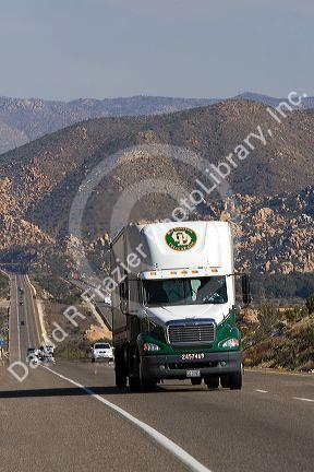 Long haul truck traveling on Interstate 8 between El Centro and San Diego, Southern California, USA.