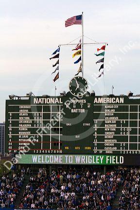 Scoreboard at Wrigley Field in Chicago, Illinois, USA.