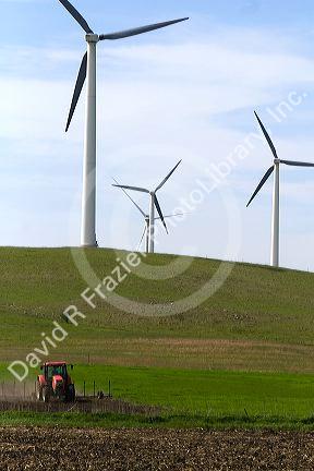 Farmland and wind turbines in Pipestone County, Minnesota, USA.