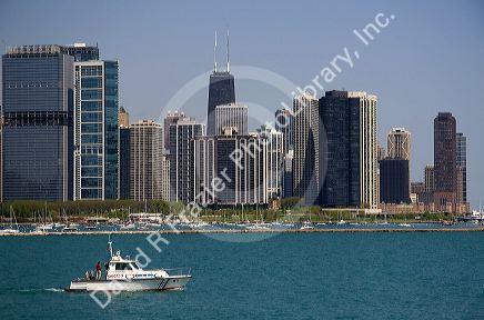 Highrise buildings and skyline of Chicago, Illinois, USA.