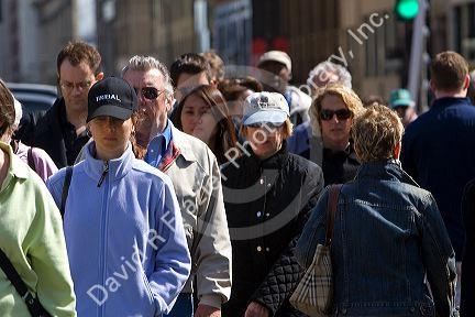 Pedestrians walking in downtown Chicago, Illinois, USA.