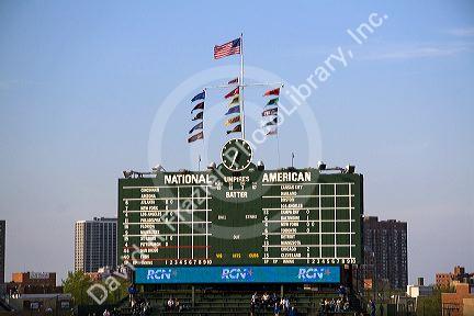 Scoreboard at Wrigley Field in Chicago, Illinois, USA.