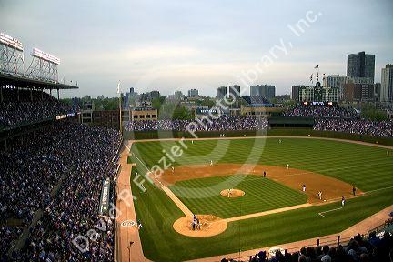 Wrigley Field during a Cubs baseball game in Chicago, Illinois, USA.