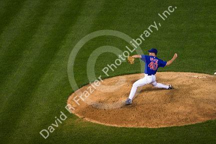 Chicago Cubs pitcher Rich Harden throwing a pitch at Wrigley Field, Chicago, Illinois, USA.