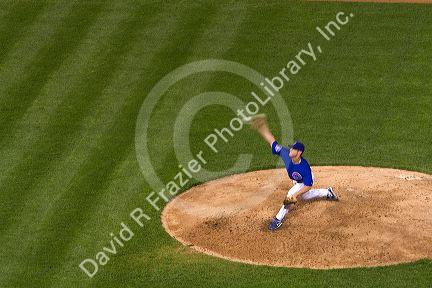 Chicago Cubs pitcher Rich Harden throwing a pitch at Wrigley Field, Chicago, Illinois, USA.