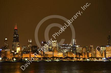 Chicago skyline at night, Illinois, USA.