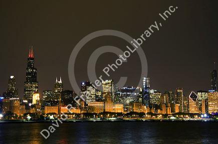 Chicago skyline at night, Illinois, USA.