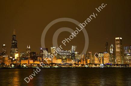 Chicago skyline at night, Illinois, USA.
