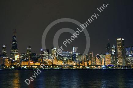 Chicago skyline at night, Illinois, USA.
