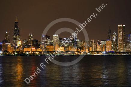 Chicago skyline at night, Illinois, USA.