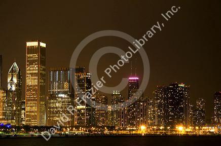 Chicago skyline at night, Illinois, USA.