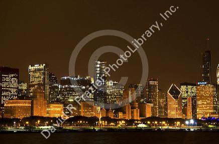 Chicago skyline at night, Illinois, USA.
