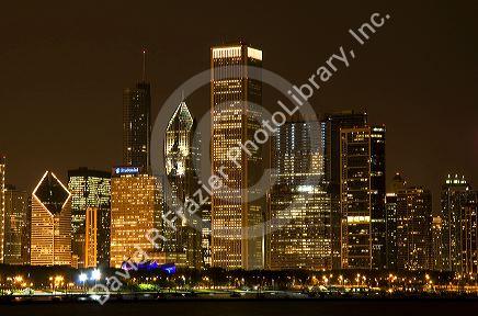 Chicago skyline at night, Illinois, USA.