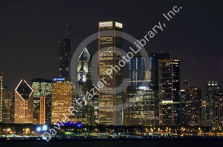 Chicago skyline at night, Illinois, USA.