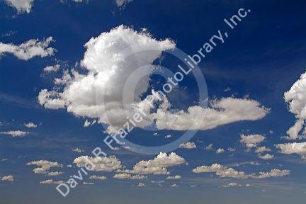Blue sky and cumulus clouds over Wyoming, USA.