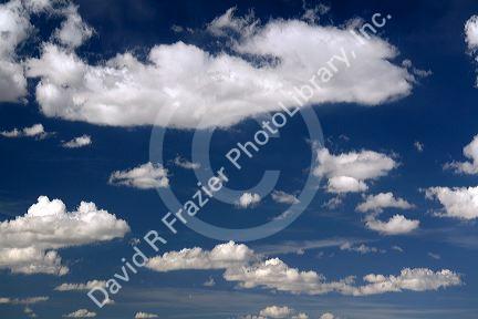 Blue sky and cumulus clouds over Wyoming, USA.