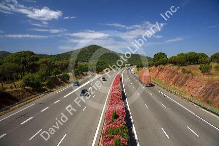 Vehicles travel on the A8 autoroute, La Provencale, in Southern France.