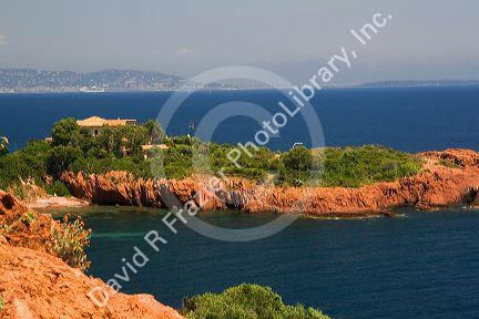 Coastal view of the Mediterranean Sea near Frejus in Southern France.
