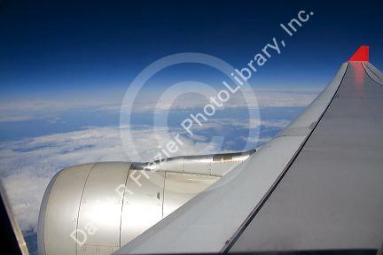 View from the window of an Airbus 330 passenger jet airliner.