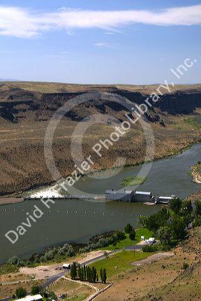 Swan Falls hydroelectric dam on the Snake River in Ada and Owyhee Counties, Idaho, USA.