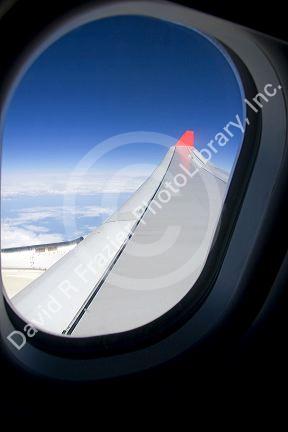View from the window of an Airbus 330 passenger jet airliner.