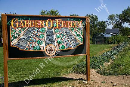 Signage for a community church garden located in Garden City, Idaho, USA.